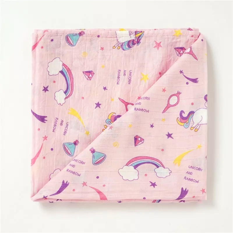 Super Soft Bamboo Organic cotton Muslin Baby Swaddle Blanket Unicorn